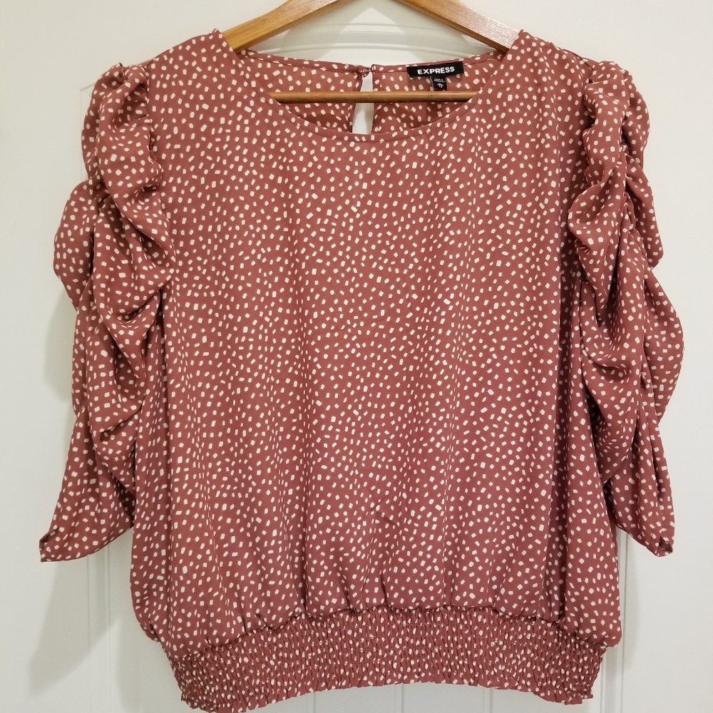 Express ruched puff sleeve blouse